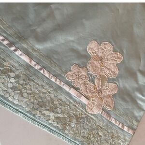Garnet Hill Mint Green Cotton Skirt Floral Lace Sequin Embellished Size 18